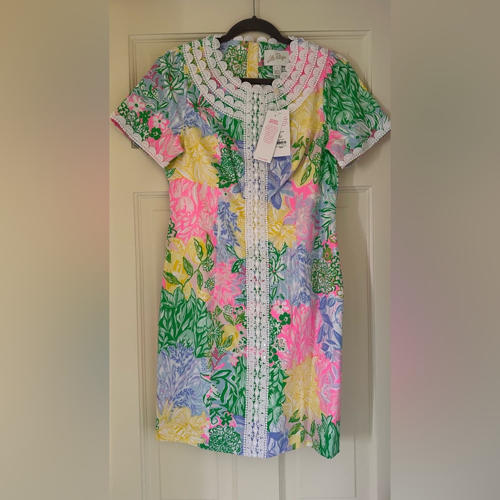 Lilly Pulitzer Mila Short Sleeve dress, multi patch bright delight